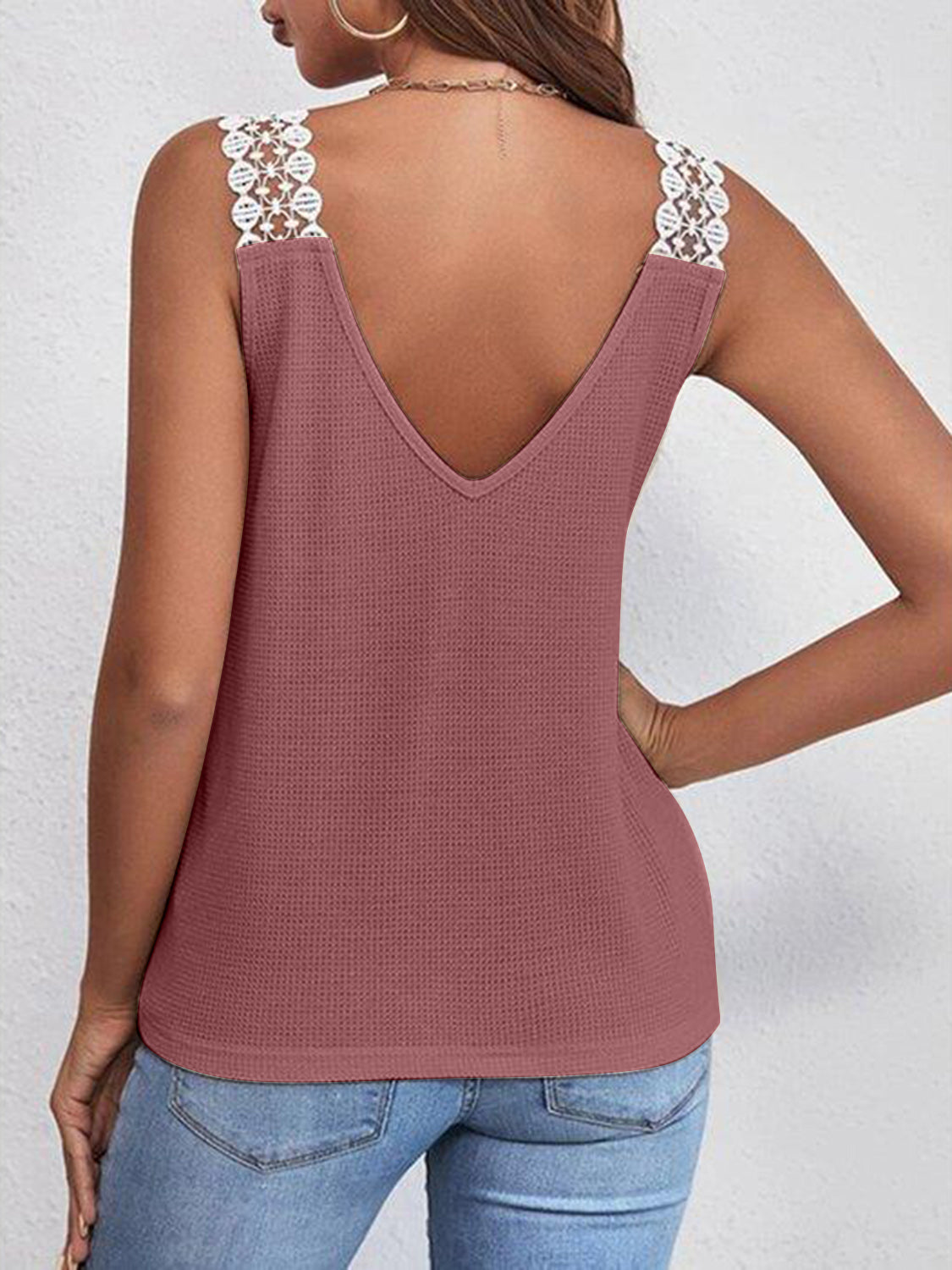 Full size lace detail V-neck tank top.