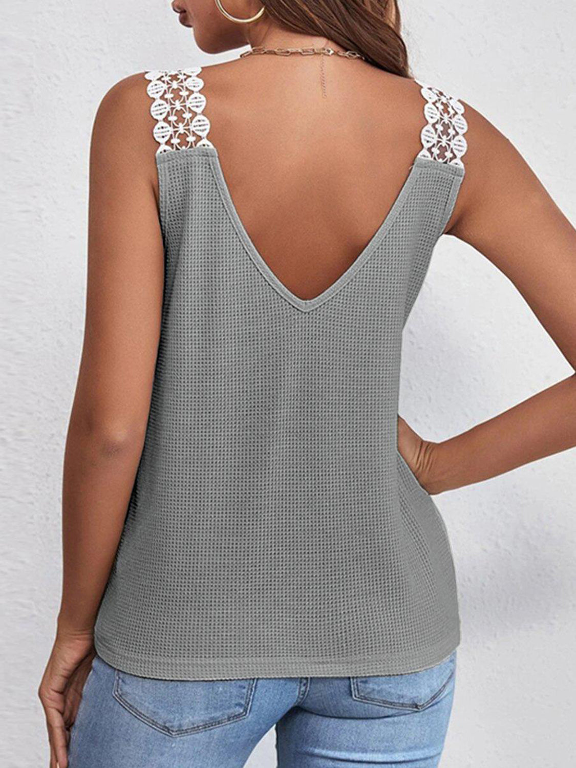 Full size lace detail V-neck tank top.
