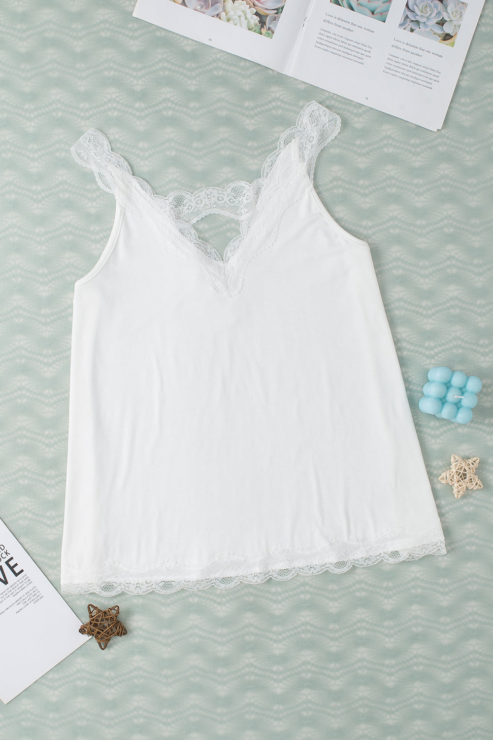 Lace detail V-neck tank, opaque.