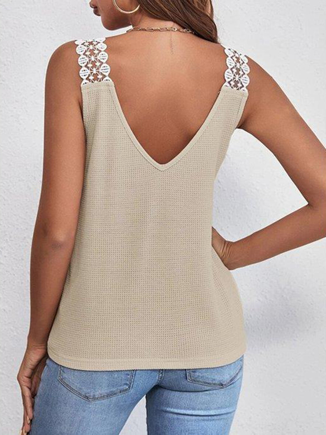 Full size lace detail V-neck tank top.