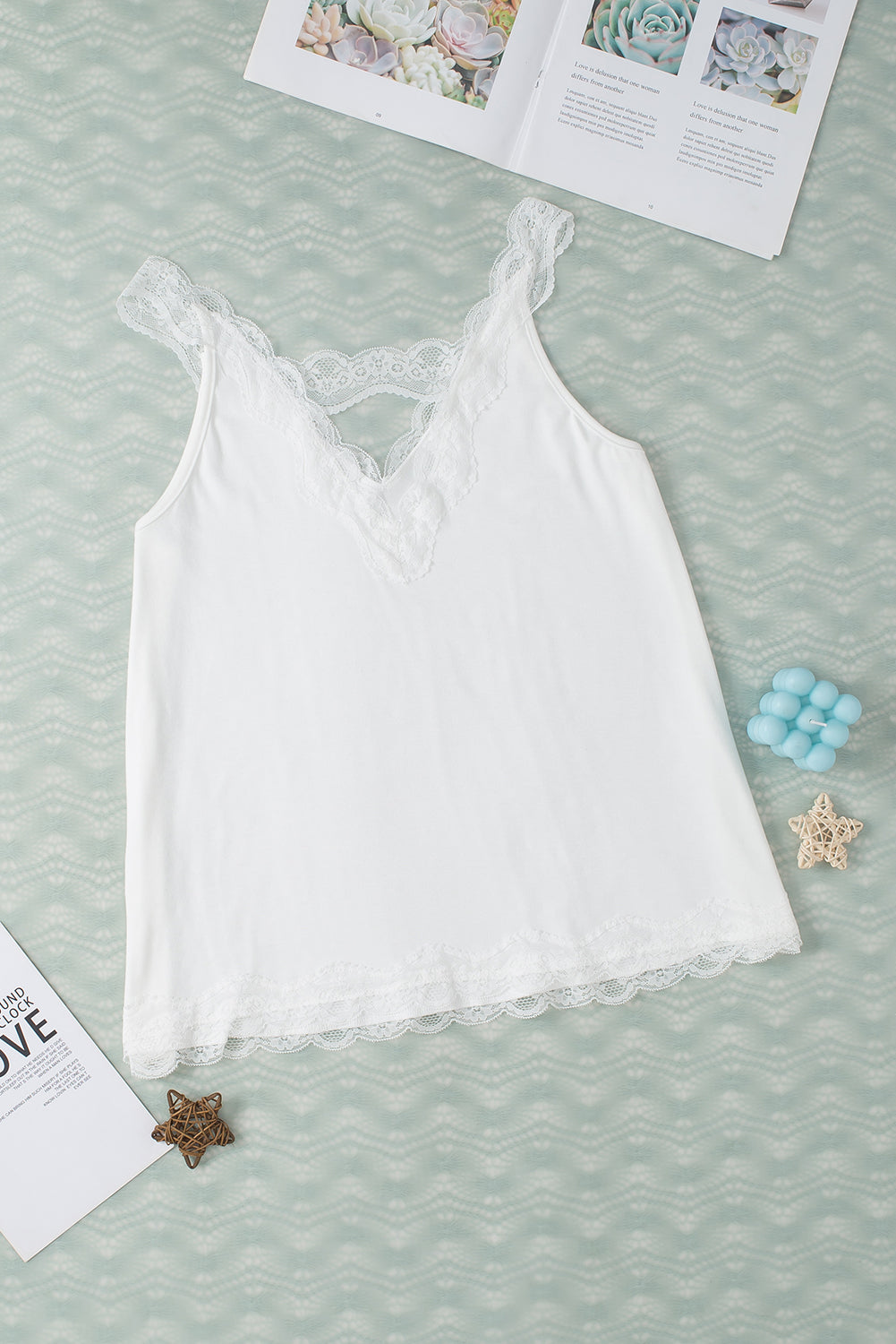 Lace detail V-neck tank, opaque.