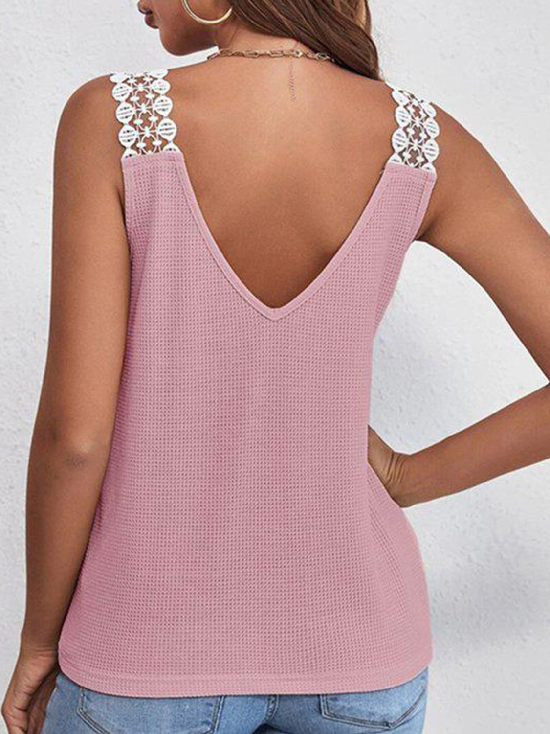 Full size lace detail V-neck tank top.