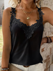 Full size lace detail V-neck tank top.