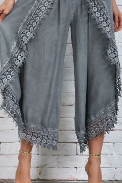 Lace detail wide leg pants plus size, opaque.