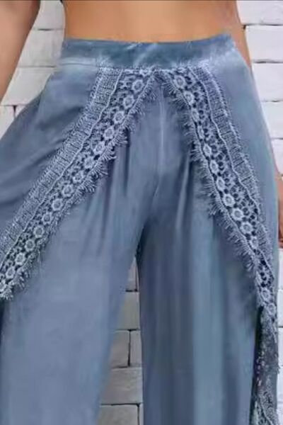 Lace detail wide leg pants plus size, opaque.