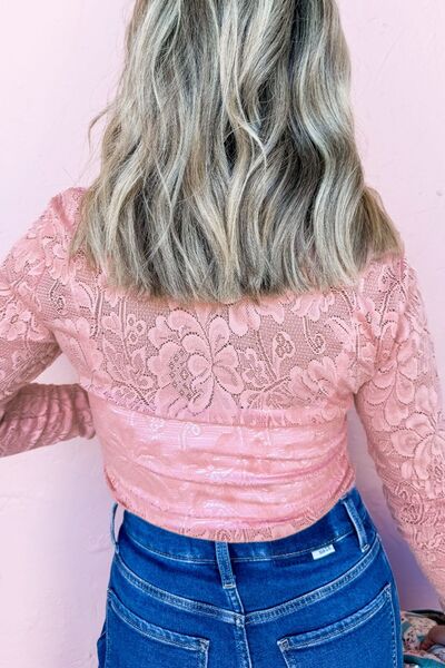 Lace Flower Round Neck Long Sleeve Top.