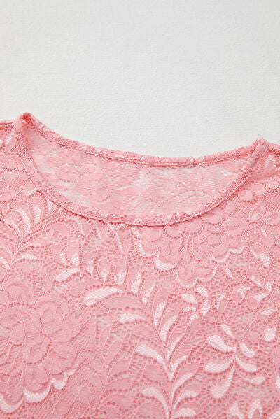Lace Flower Round Neck Long Sleeve Top.