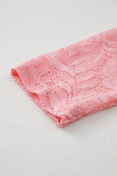 Lace Flower Round Neck Long Sleeve Top.