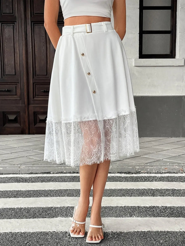 Lace Hem Detail Midi Skirt.