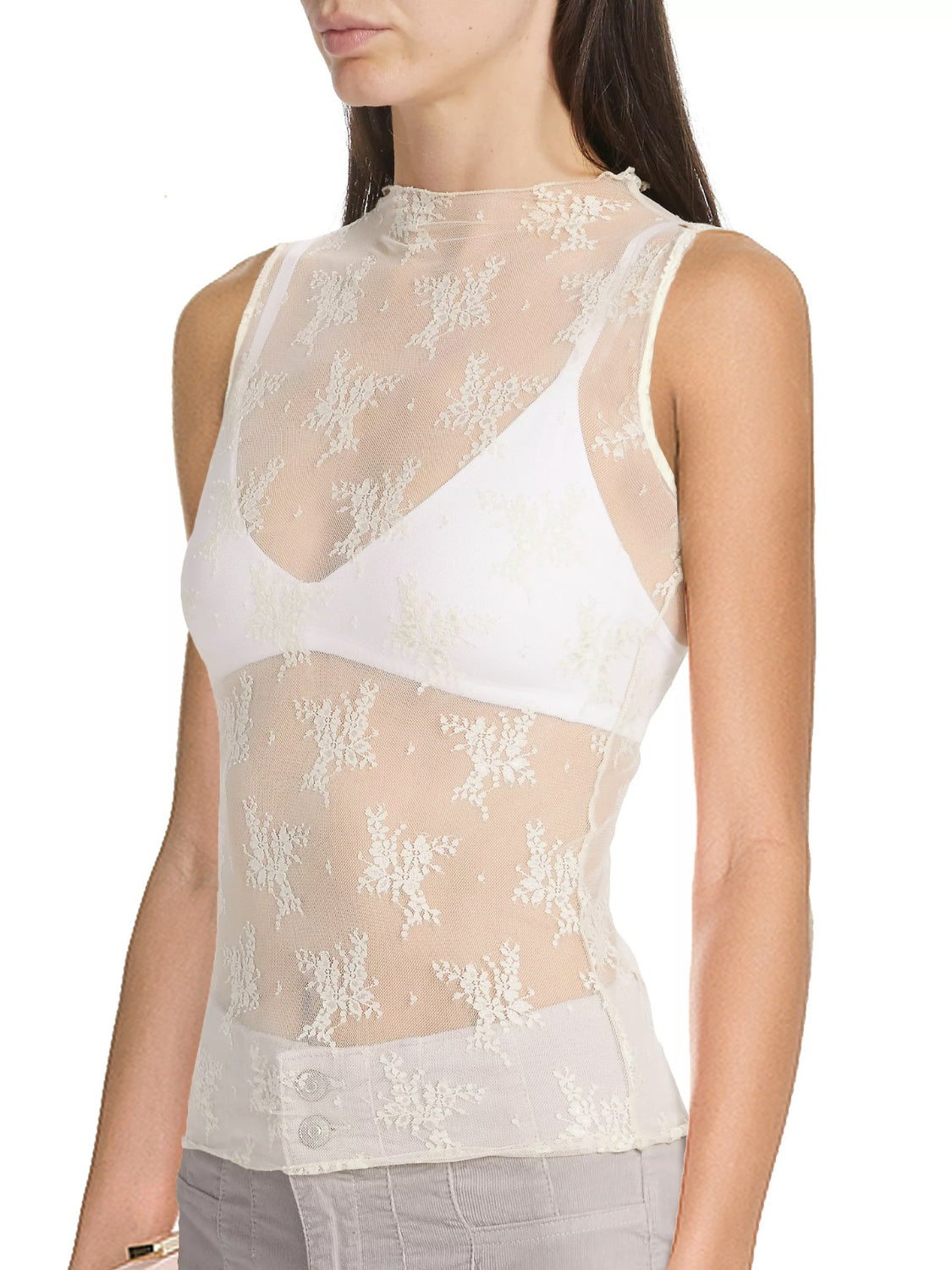 Lace mock neck top.