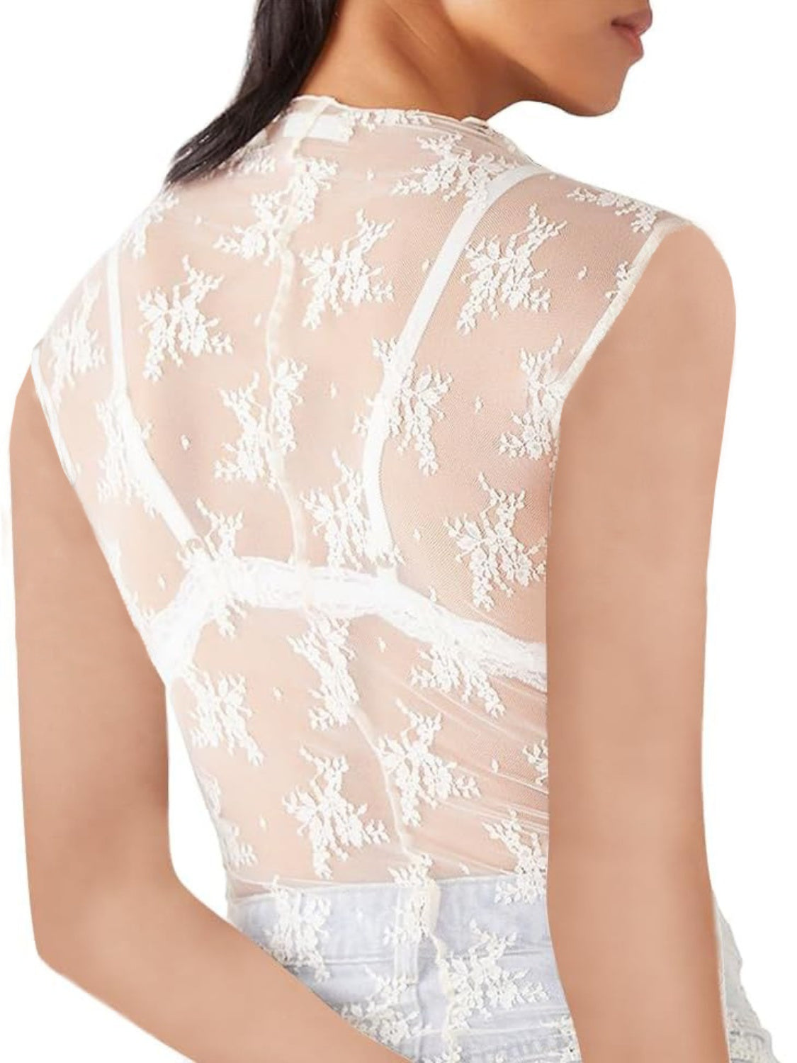 Lace mock neck top.