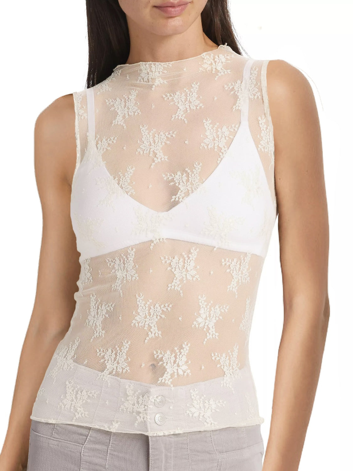 Lace mock neck top.
