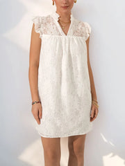 Lace Notched Cap Sleeve Mini Dress.