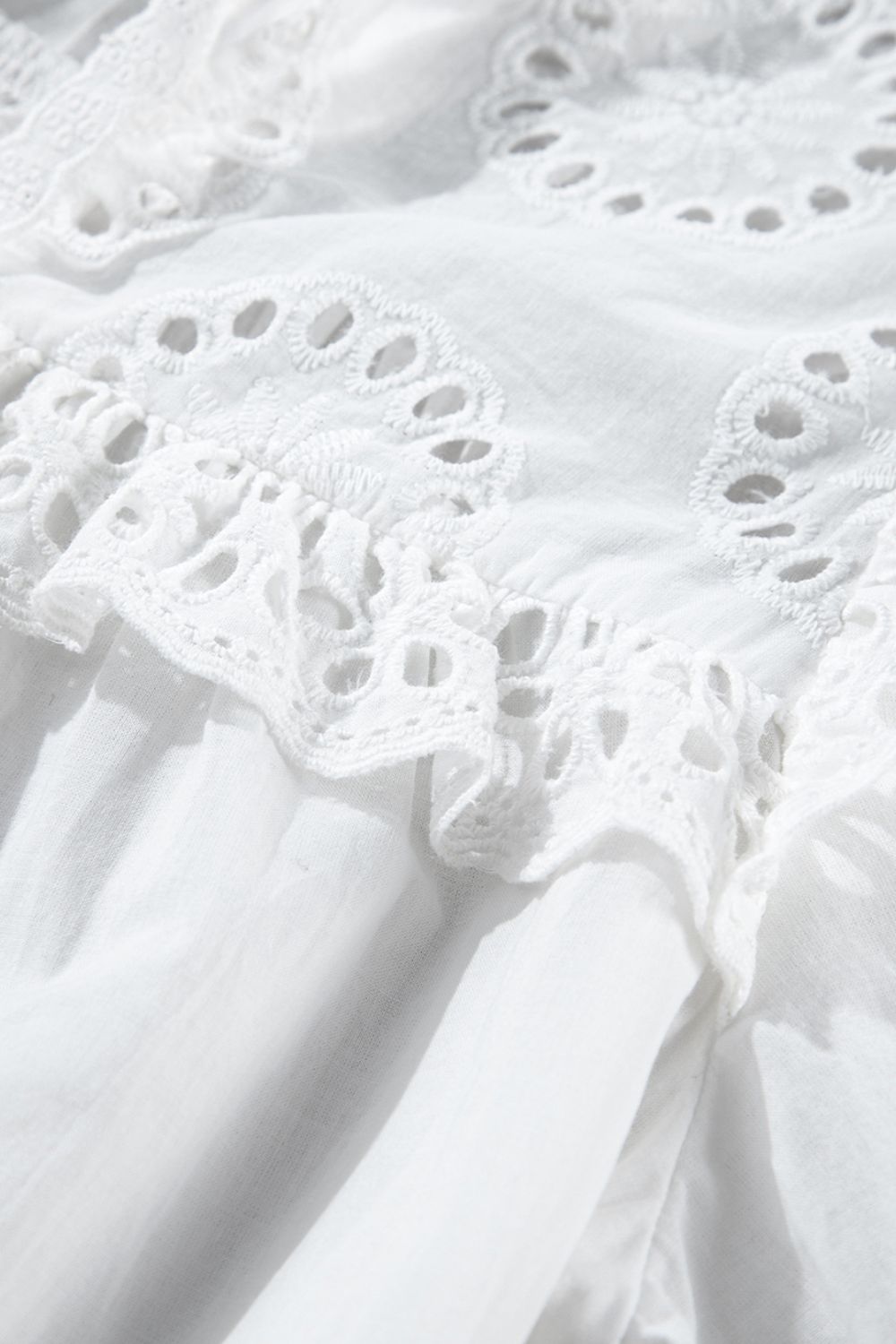 Lace Patchwork Tie Neck Short Sleeve Blouse with Frill.