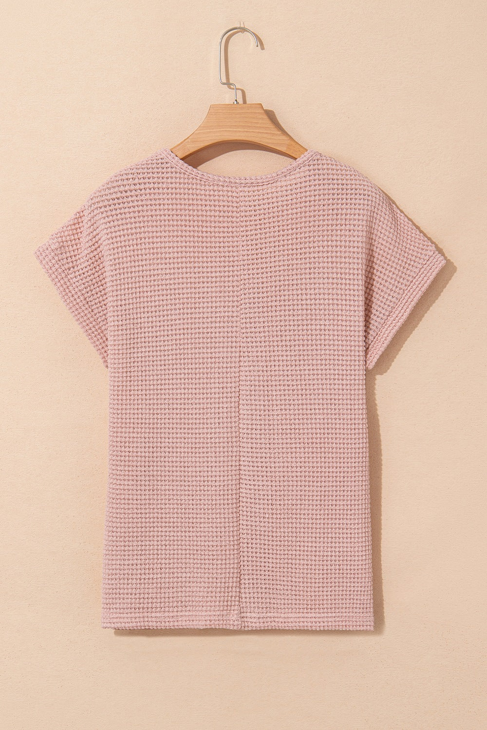 Lace Patchwork Waffle Short Sleeve Knit Top.