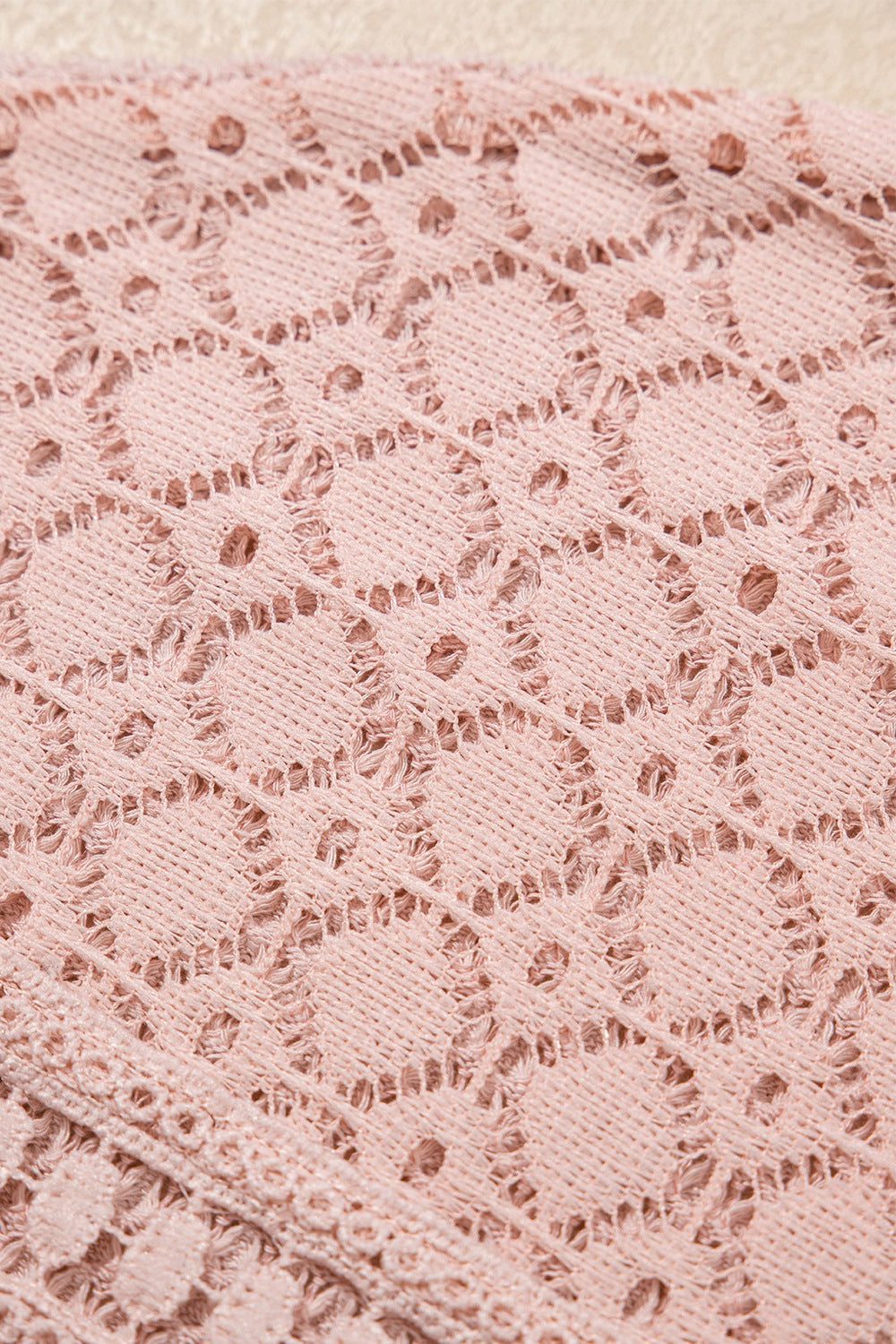 Lace Patchwork Waffle Short Sleeve Knit Top.