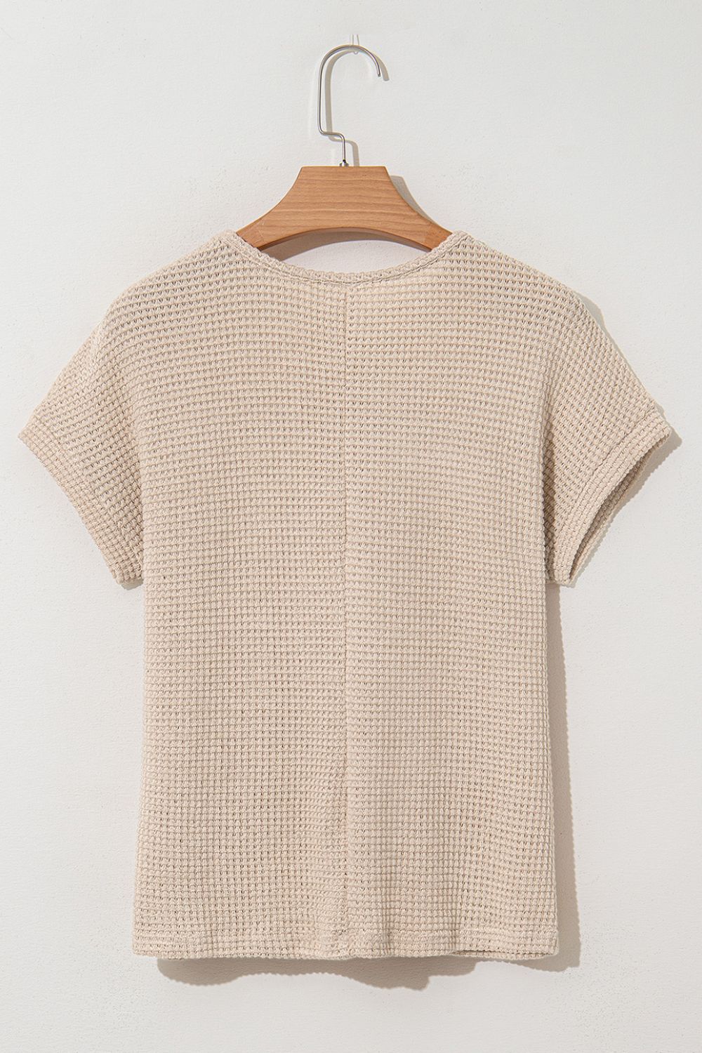 Lace Patchwork Waffle Short Sleeve Knit Top.