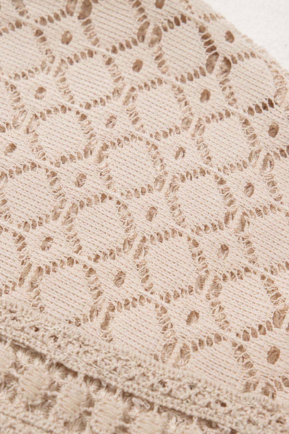 Lace Patchwork Waffle Short Sleeve Knit Top.