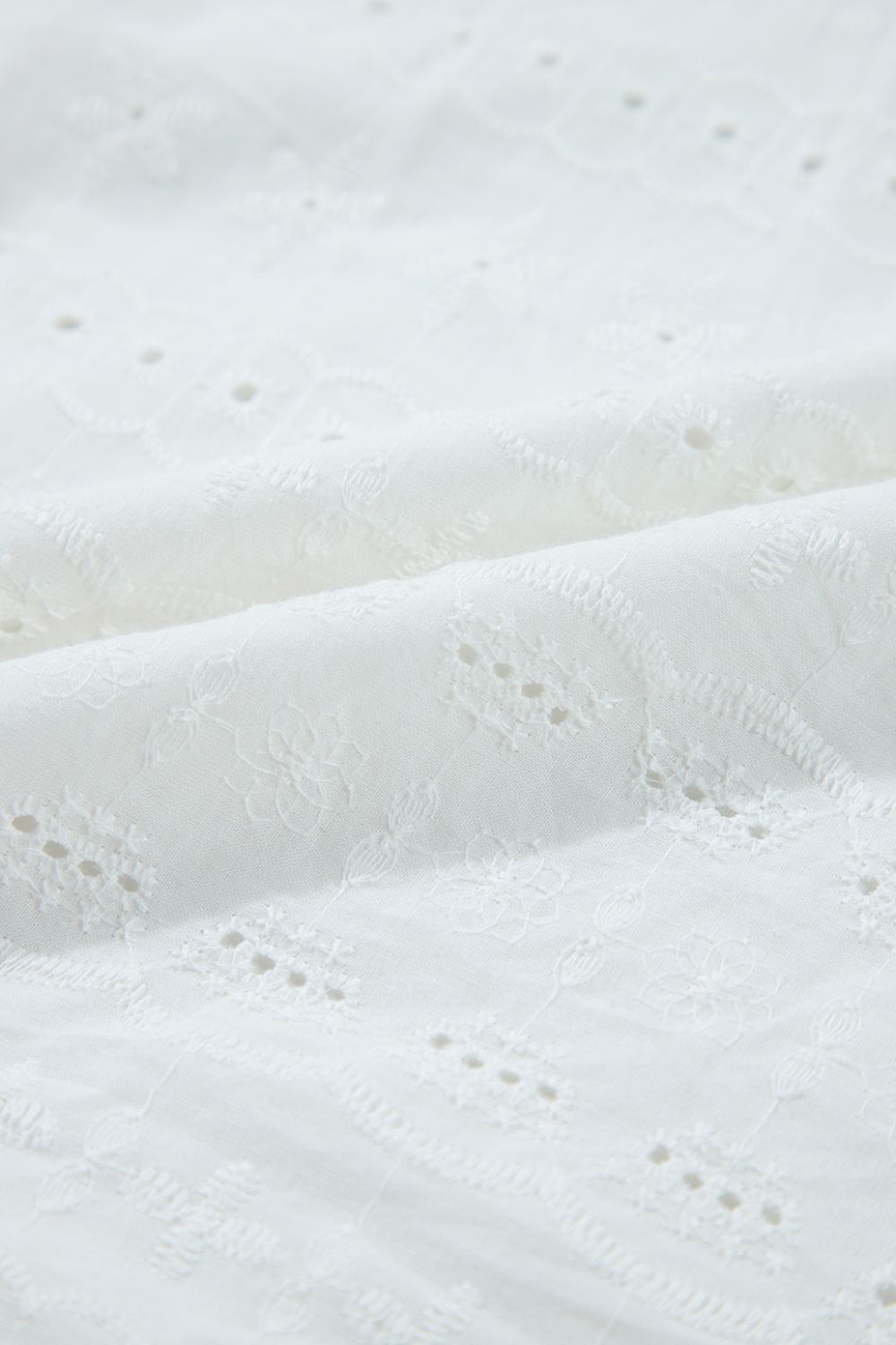Lace Round Neck Flutter Sleeve Eyelet Blouse with Frill.
