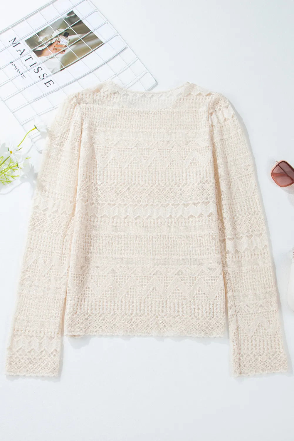 Lace Round Neck Long Sleeve Blouse.