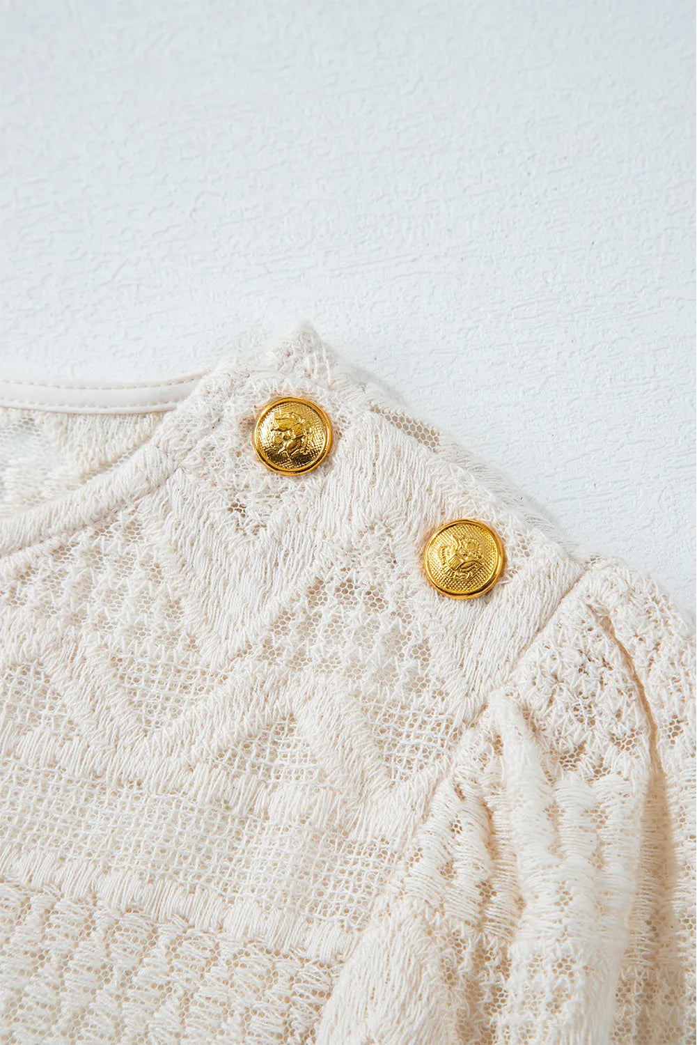 Lace Round Neck Long Sleeve Blouse.