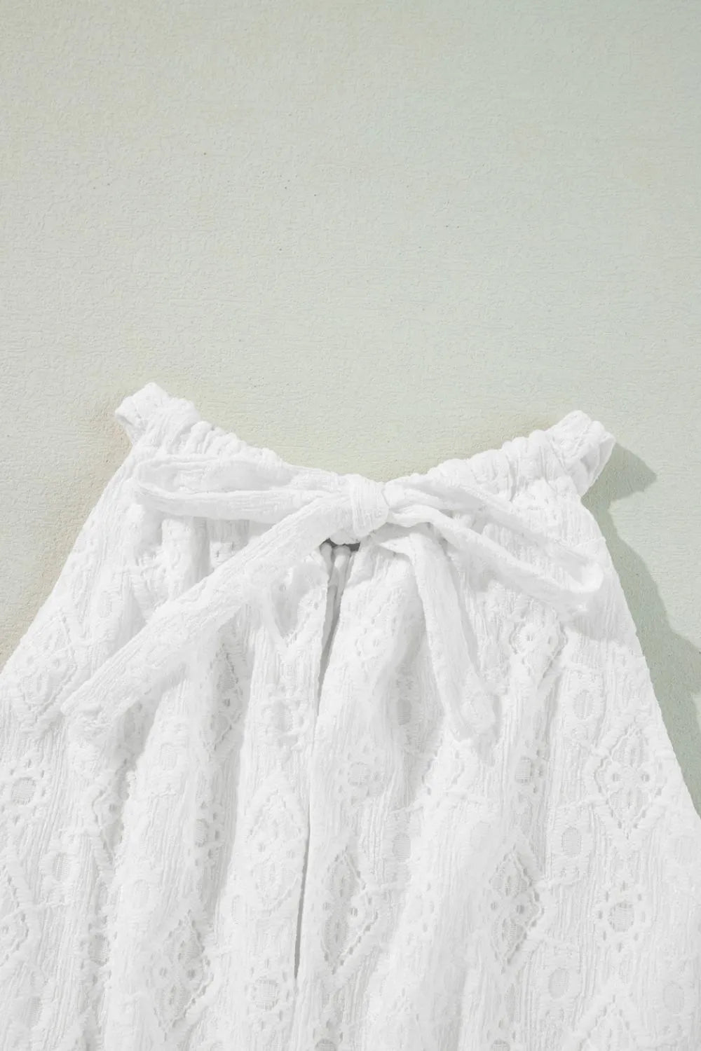 Lace Sleeveless Tied Waist Mini Dress.