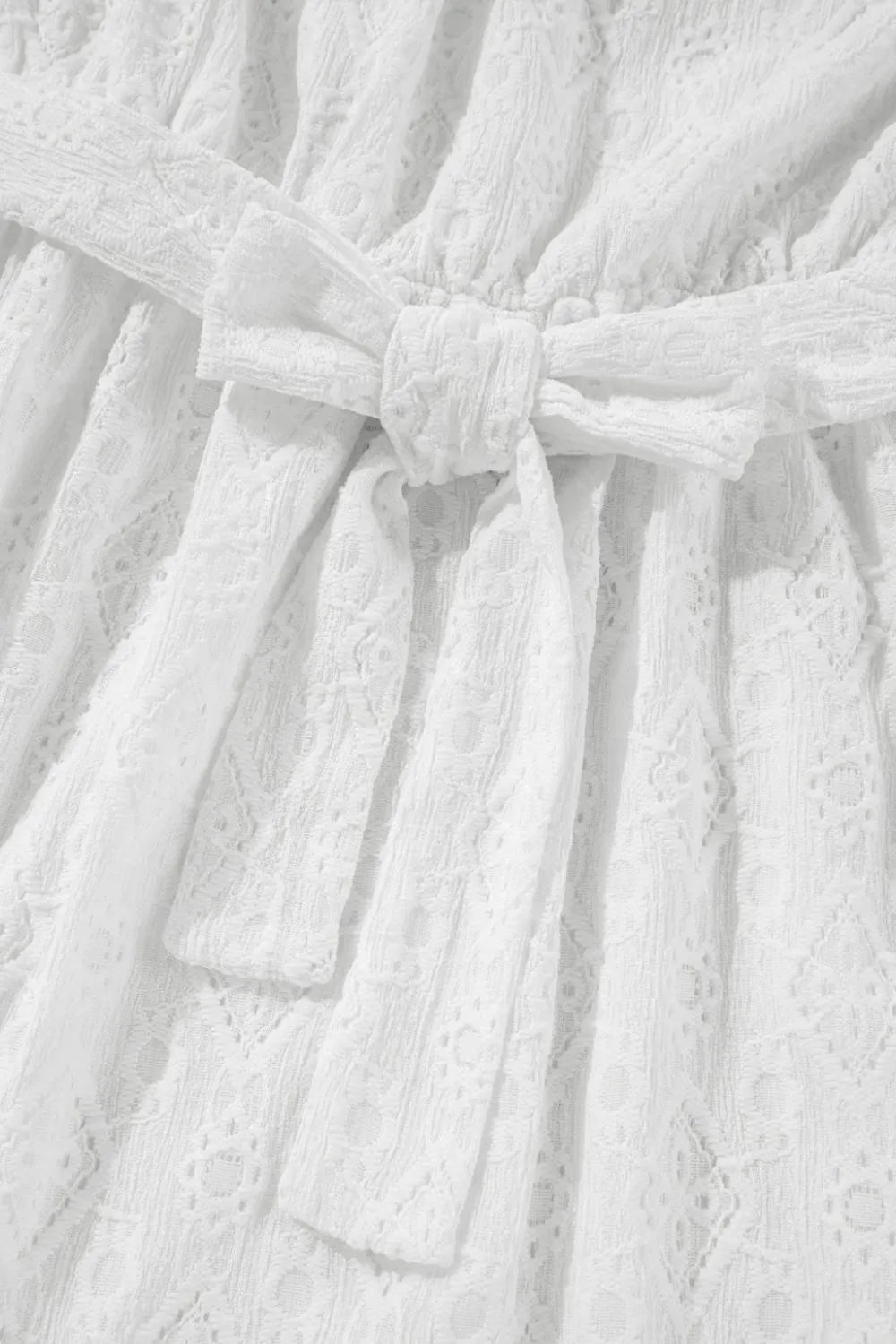 Lace Sleeveless Tied Waist Mini Dress.