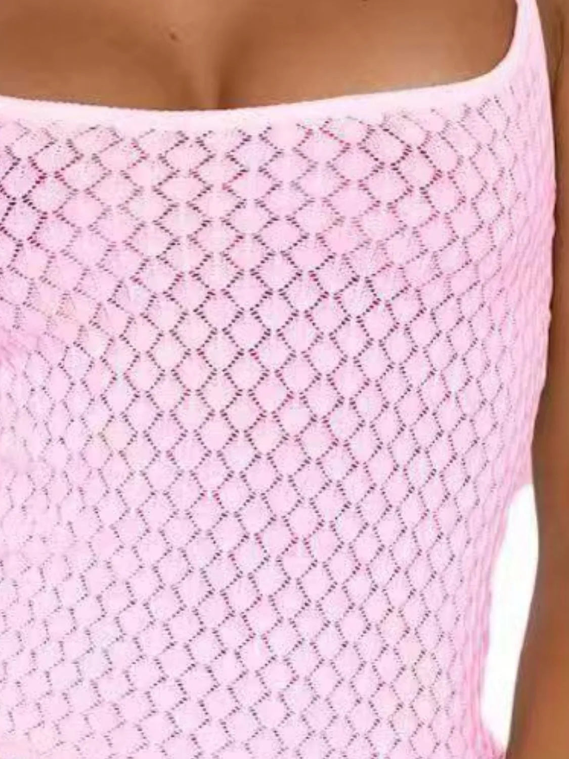 Lace square neck cami with cutout.