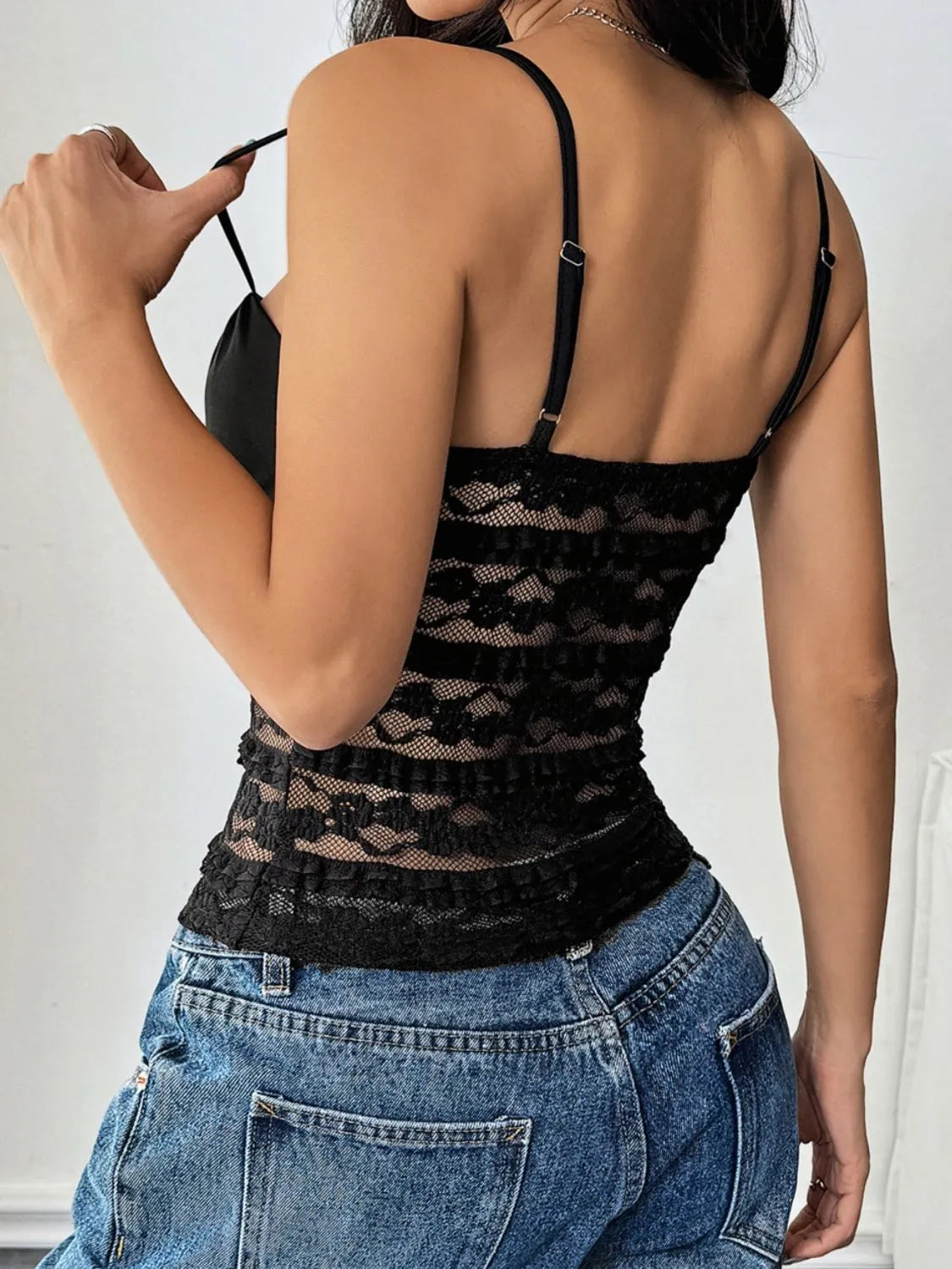 Lace square neck cami with bow.