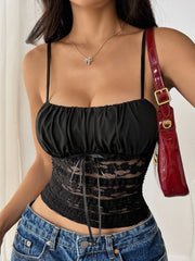 Lace square neck cami with bow.
