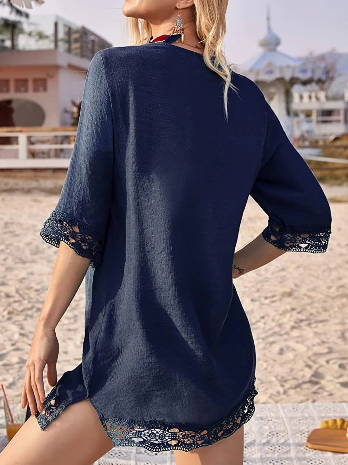 Lace Trim V-Neck Cover-Up.
