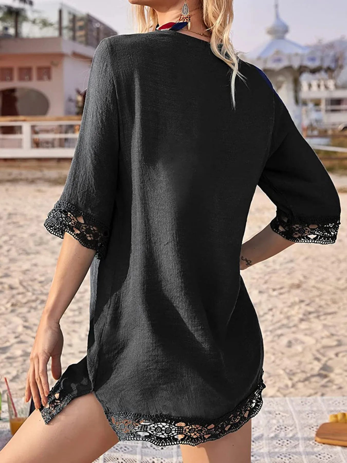 Lace Trim V-Neck Cover-Up.