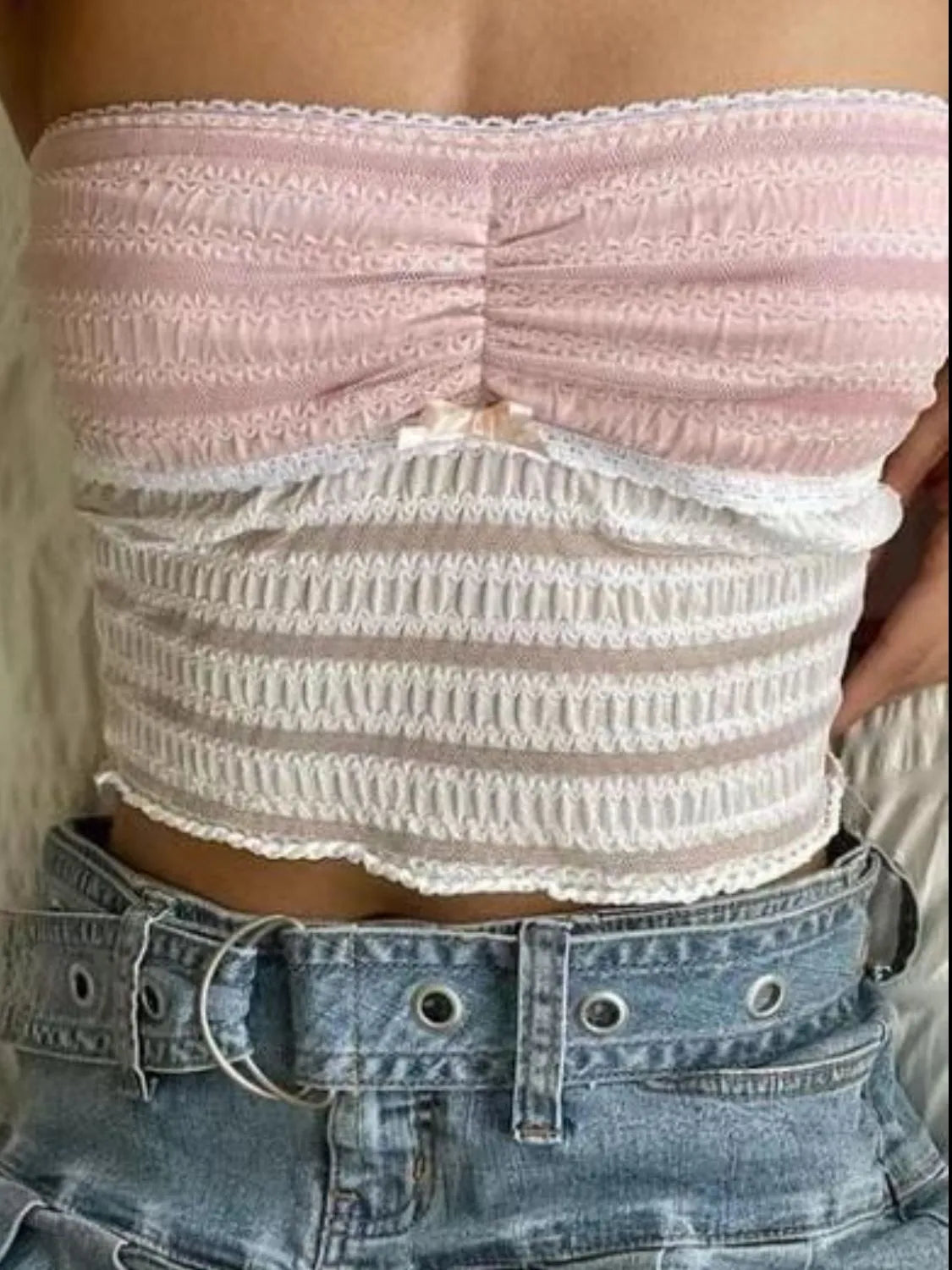 Lace tube top with slight stretch.