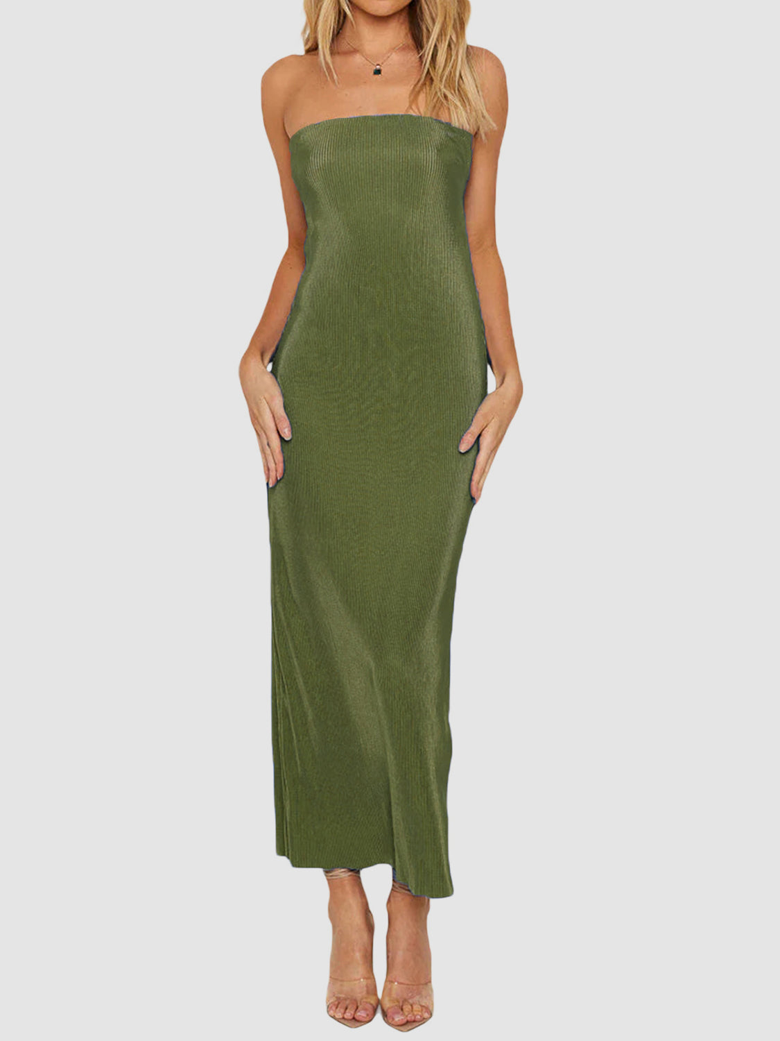 Lace-Up Back Tube Maxi Dress.