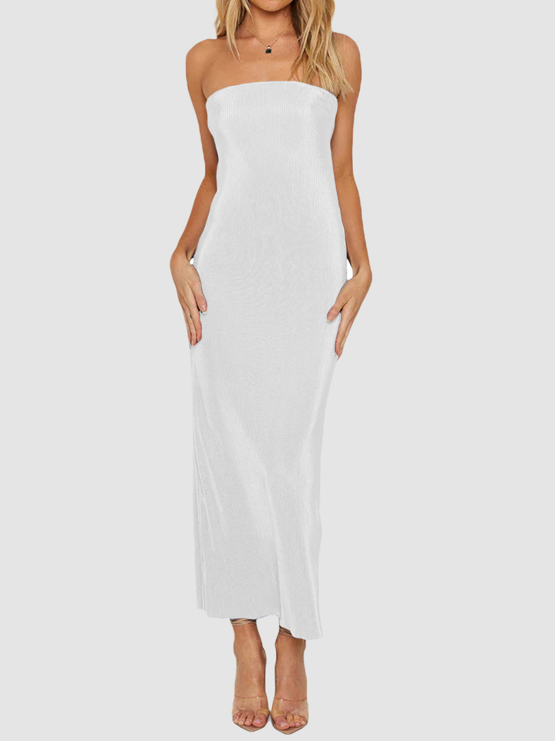 Lace-Up Back Tube Maxi Dress.