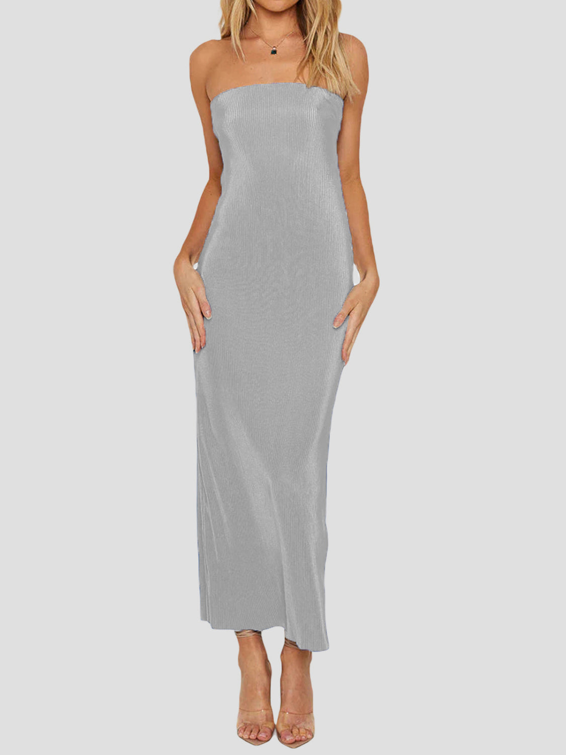 Lace-Up Back Tube Maxi Dress.