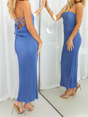 Lace-Up Back Tube Maxi Dress.