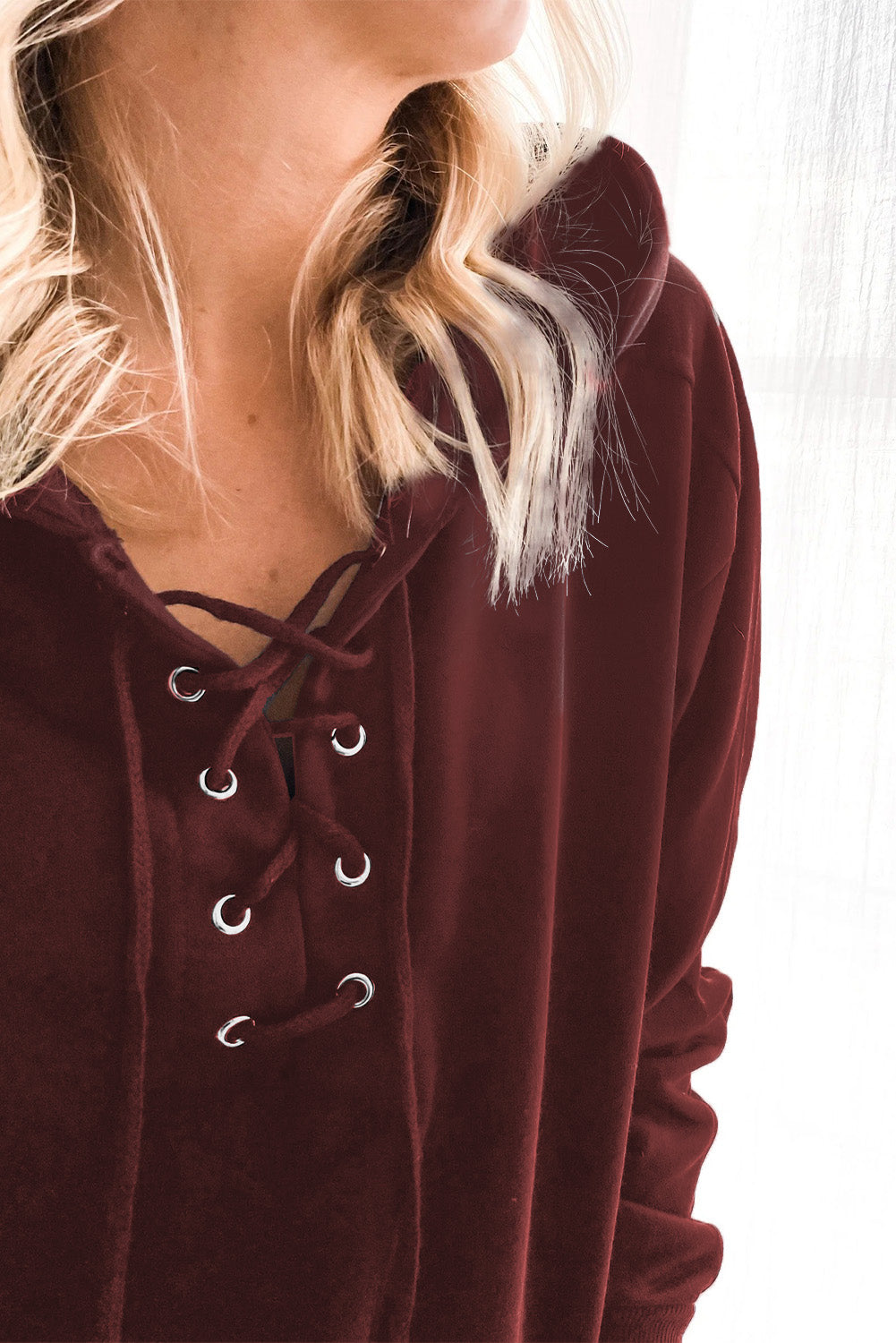 Lace up dropped shoulder hoodie.