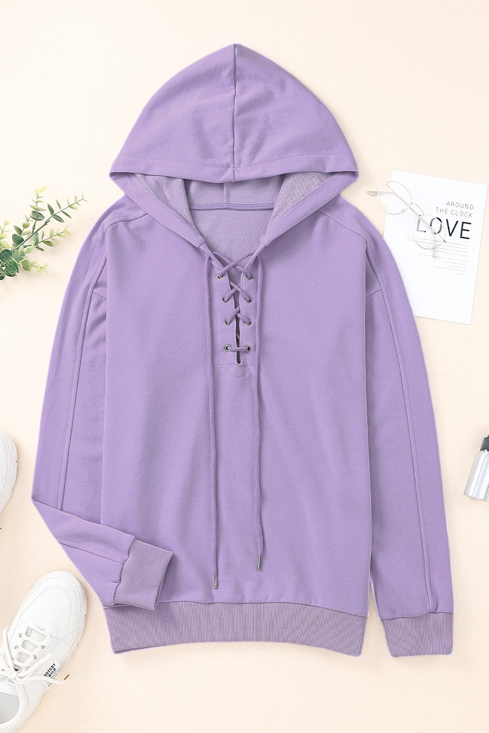Lace up dropped shoulder hoodie.