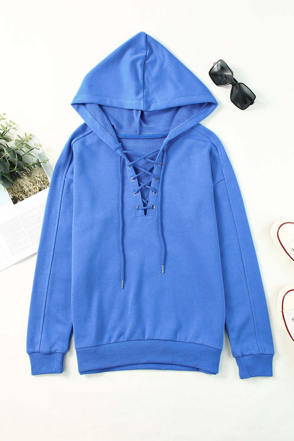 Lace up dropped shoulder hoodie.