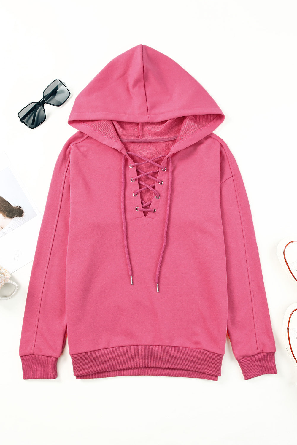 Lace up dropped shoulder hoodie.