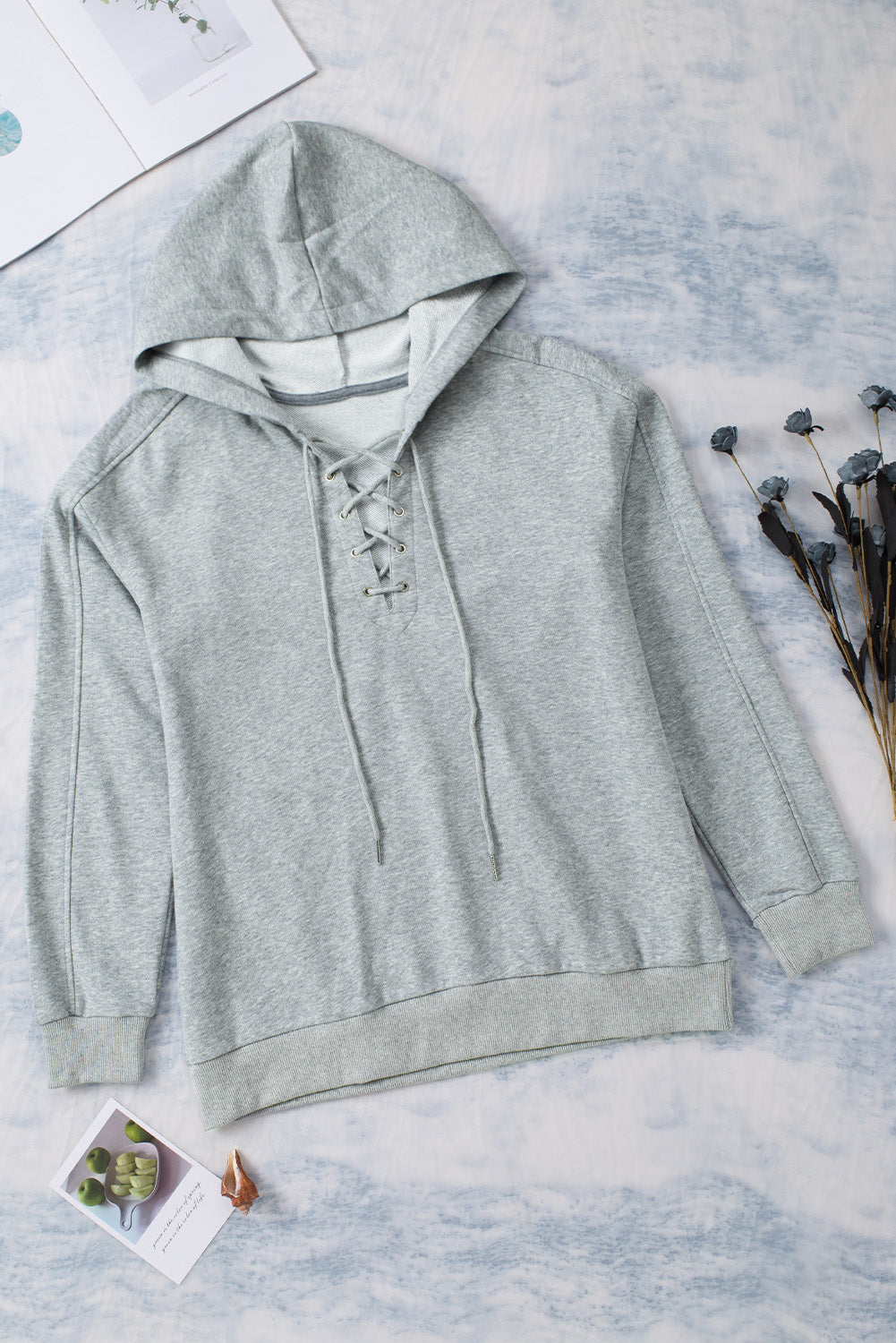 Lace up dropped shoulder hoodie.