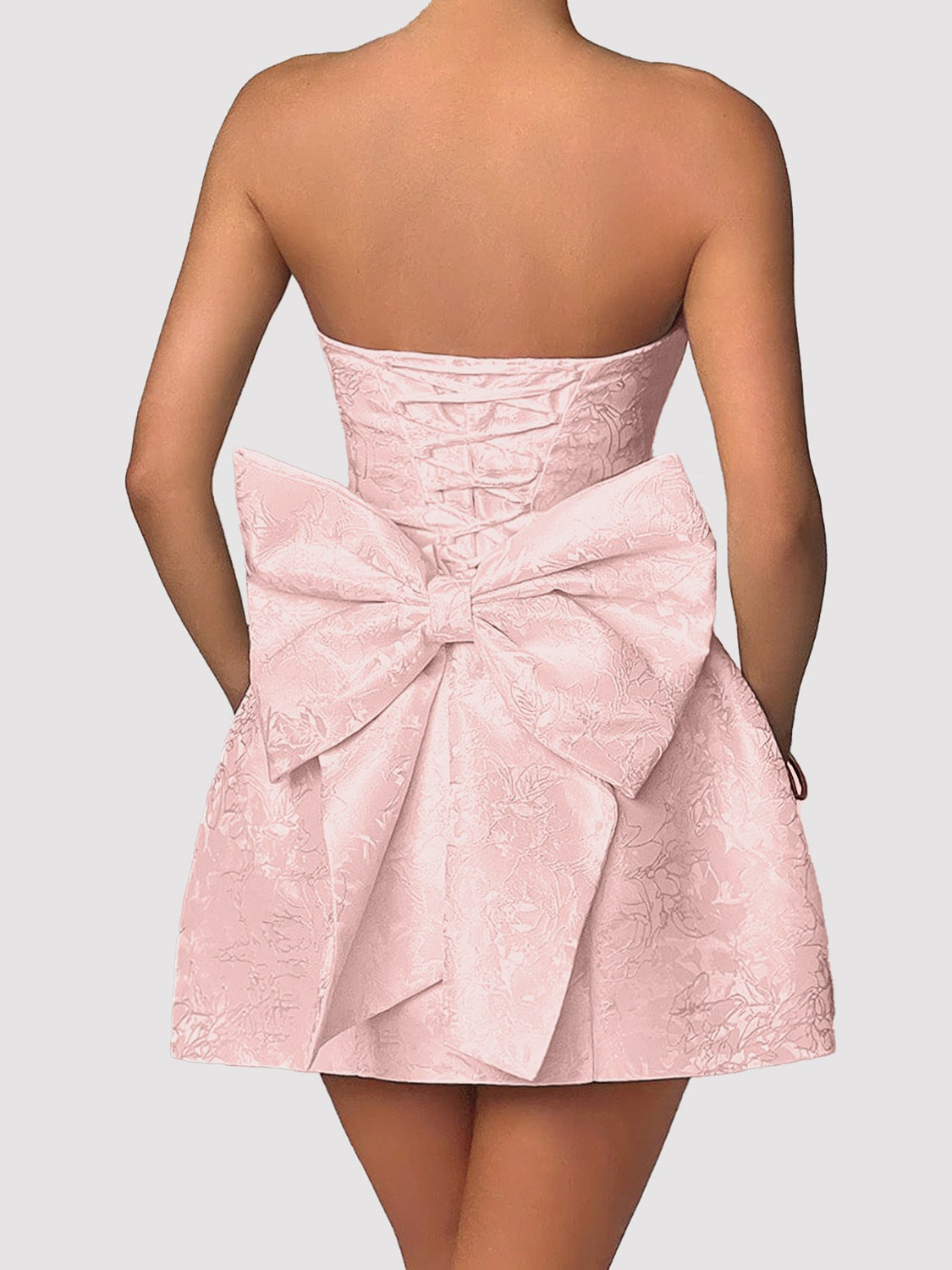 Lace-Up Sleeveless Satin Mini Dress with Bow.