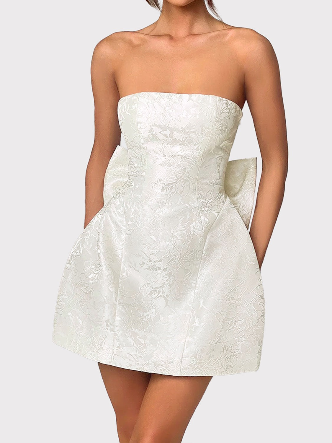 Lace-Up Sleeveless Satin Mini Dress with Bow.