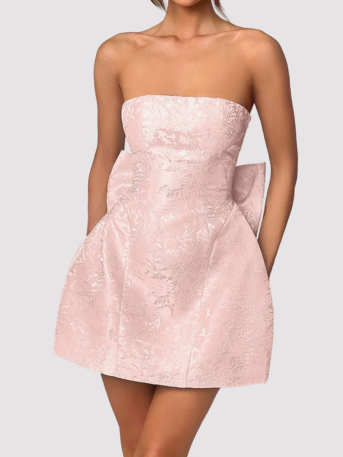 Lace-Up Sleeveless Satin Mini Dress with Bow.