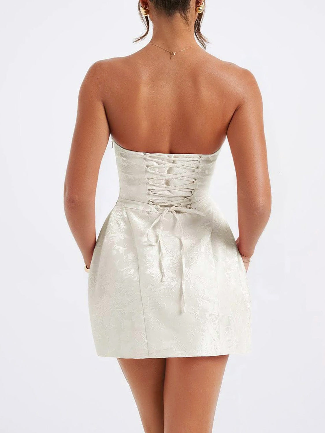Lace-Up Sleeveless Satin Mini Dress with Bow.
