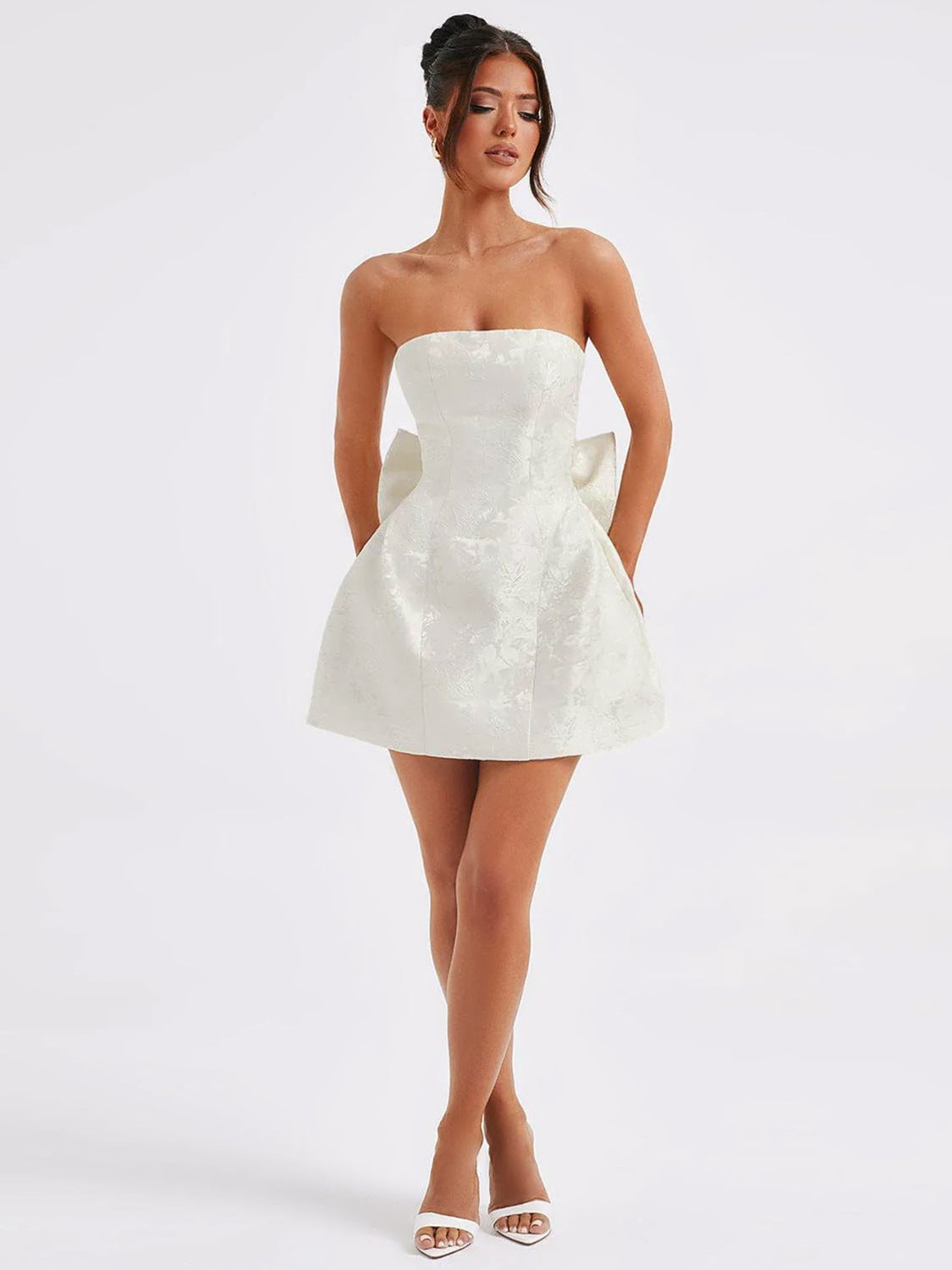 Lace-Up Sleeveless Satin Mini Dress with Bow.