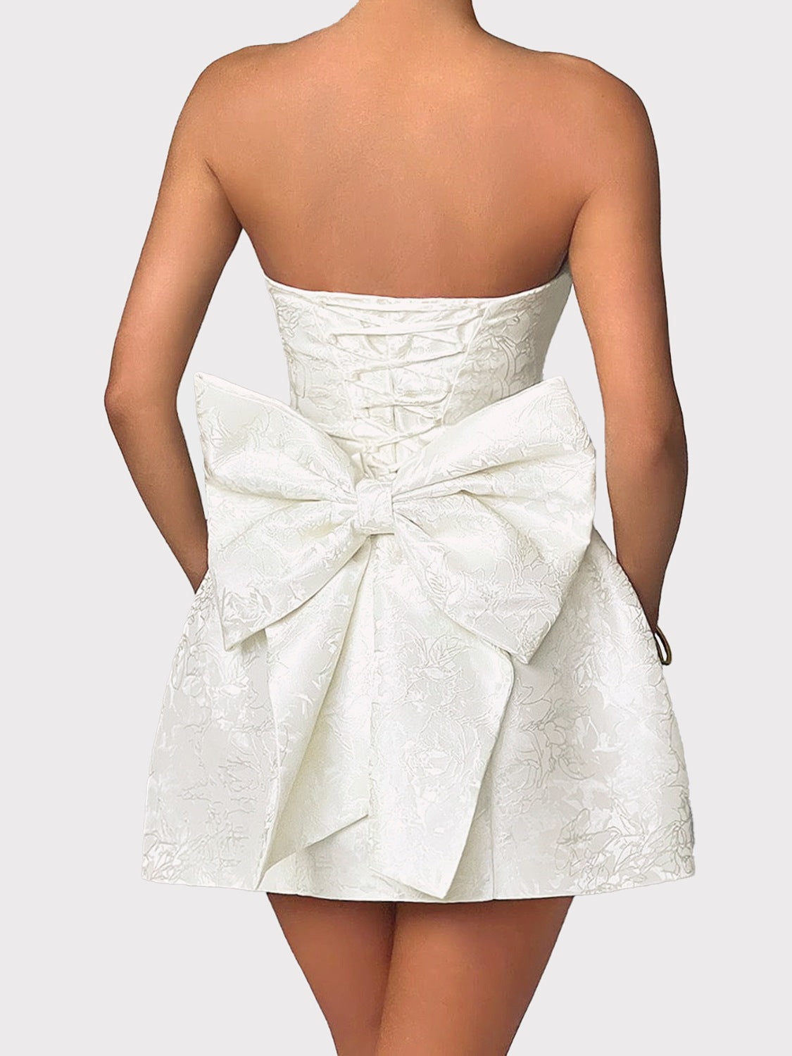 Lace-Up Sleeveless Satin Mini Dress with Bow.