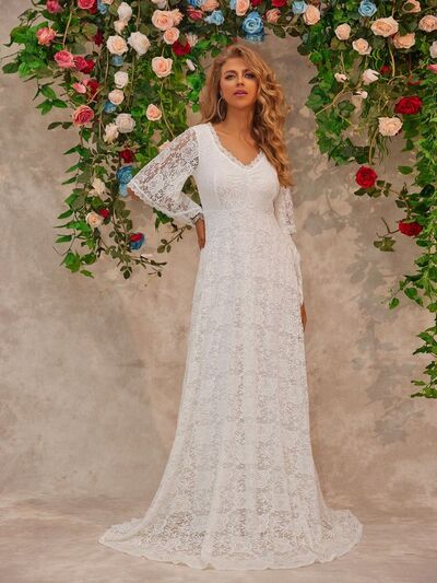 Lace V-Neck Floor length Dress.