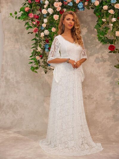 Lace V-Neck Floor length Dress.